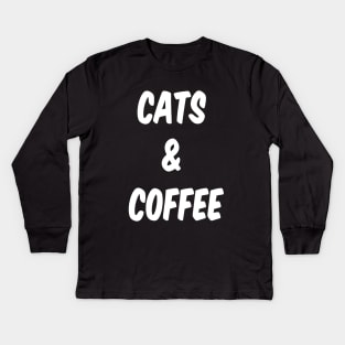 Cats & Coffee (White Text) Kids Long Sleeve T-Shirt